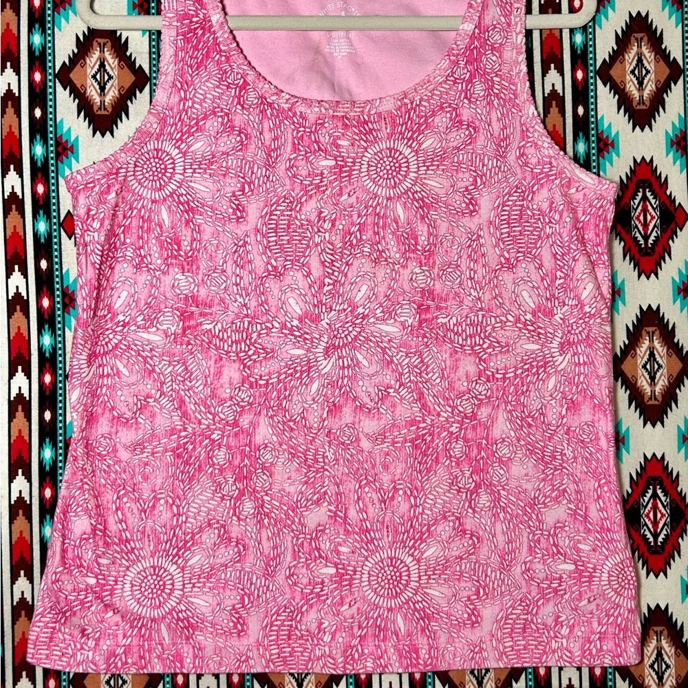White Stag Pink Floral Lace Tank Top